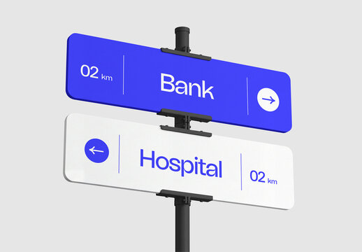 Street Sign Mockup with Direction Board on Pole