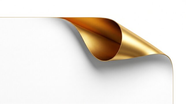 Golden paper corner curl isolated on white background for luxury design element