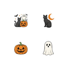 Obraz premium Black cats, carved pumpkins, and ghosts for halloween celebrations isolated on a transparent background
