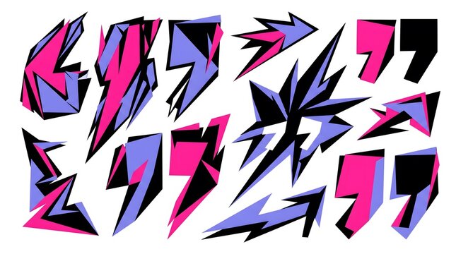 Oversized Abstract Geometric Quotation Marks Set Featuring Vibrant Pink Purple And Black Shapes In A Dynamic Modern Graphic Composition