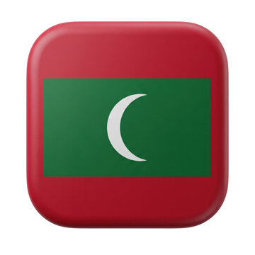3d icon of the flag of maldives, a red field with a green rectangle and white crescent, isolated on transparent background