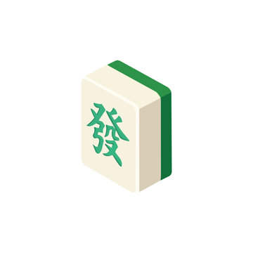 Green Dragon Mahjong Tile Icon in Jade Green &ndash; Isometric Flat Vector Illustration for Casino and Game Design