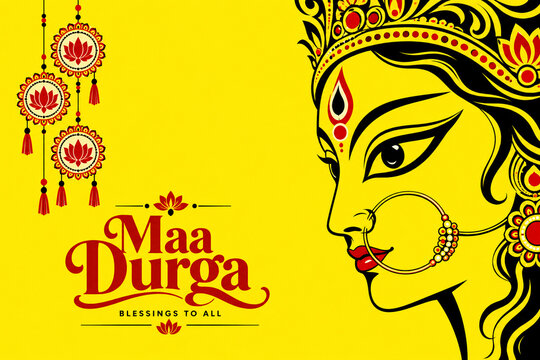 Maa Durga Traditional Bengali Festival Illustration