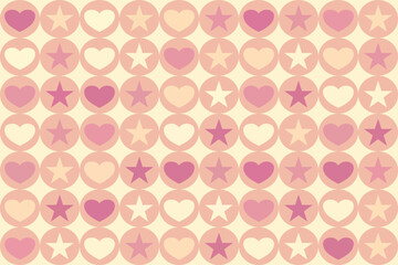Fototapeta premium vintage-style seamless vector pattern featuring alternating rows of pastel hearts and stars inside circles.vintage-style seamless vector pattern featuring alternating rows of pastel hearts and stars i