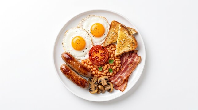 Full english breakfast with fried eggs sausages and beans