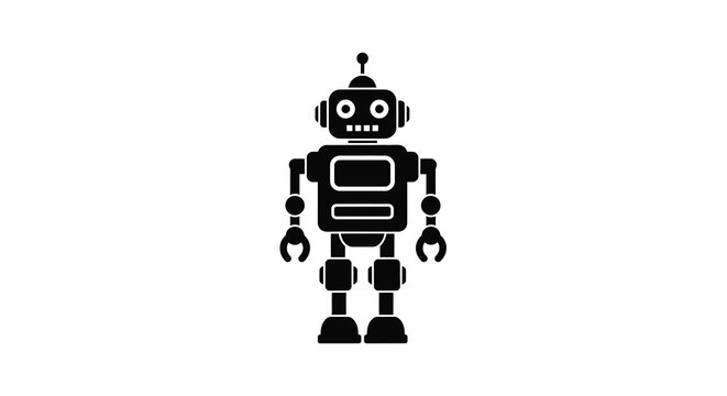 Robot Silhouette On White Background Minimalist Vector Illustration