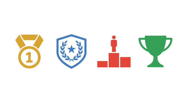 Various award icons representing success and achievement showcase the importance of recognition in competitive environments and the celebration of outstanding performances.