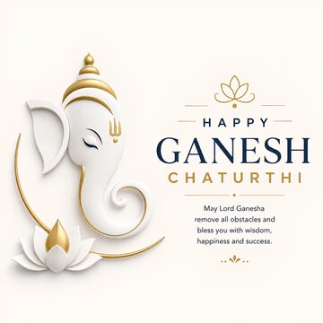 Happy ganesh chaturthi celebration greeting card with golden idol and lotus lord ganesha ganpati bappa hindu festival