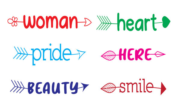 Colorful typographic design with arrows and words transparent background PNG