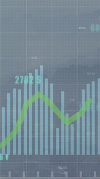 Animation of financial data processing over cityscape