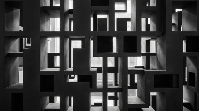 Abstract geometric structure with dark rectangular grid patterns