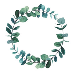 Hand drawn eucalyptus wreath. Watercolor illustration. © Diasha Art