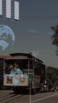 Animation of financial data processing over cityscape