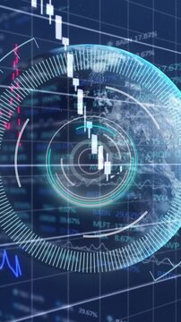 Charts, graphs and financial data processing on dark background
