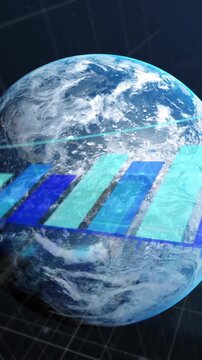 Animation of statistical data processing over globe against blue background