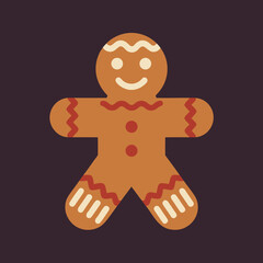 Obraz premium Gingerbread man cookie icon with decorative icing on dark background