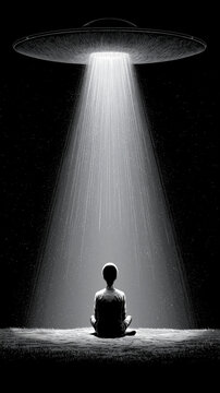 Drawing of an alien sitting in the ufo 