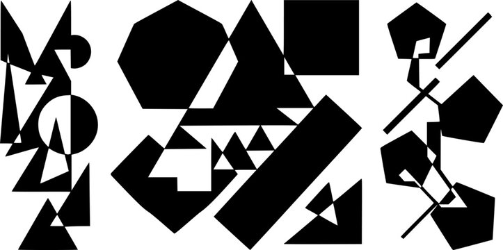 Minimalist black geometric shapes vector illustration featuring basic polygons designed for modern graphic art project layout

