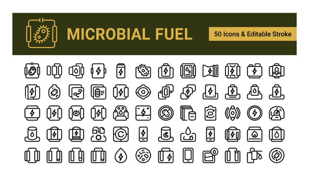 Microbial fuel cell icon set