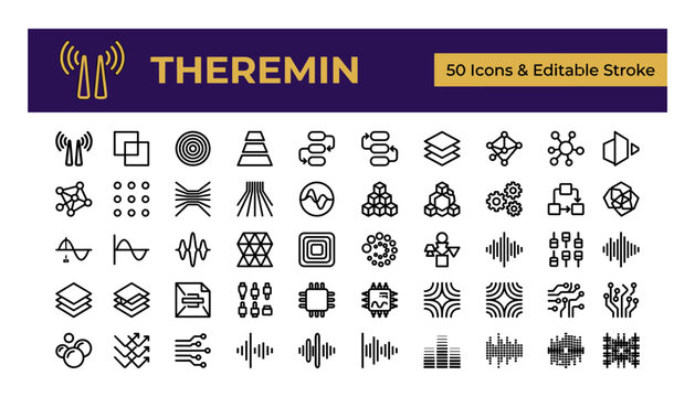 Set of 50 theremin and electronic music icons
