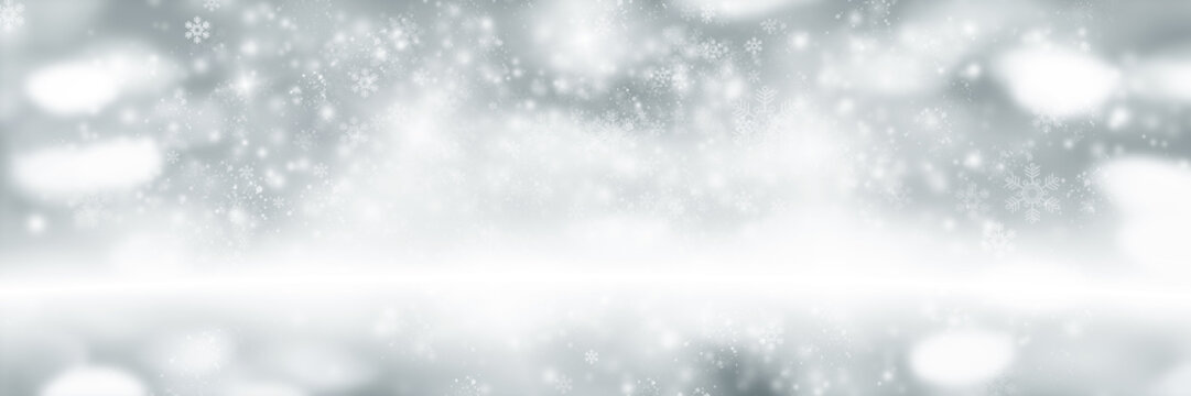 white snow blur abstract background. Bokeh Christmas blurred beautiful shiny Christmas lights.