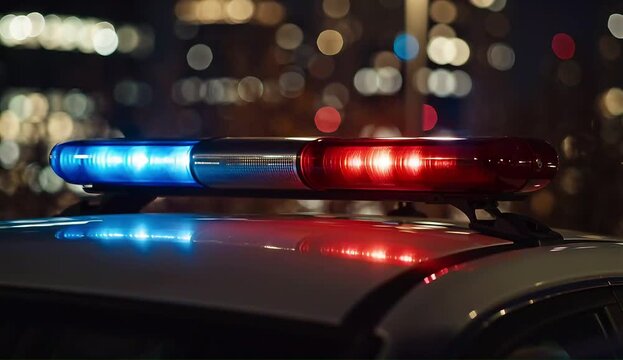 Extreme Close-up of a Police Light Bar on Car Roof