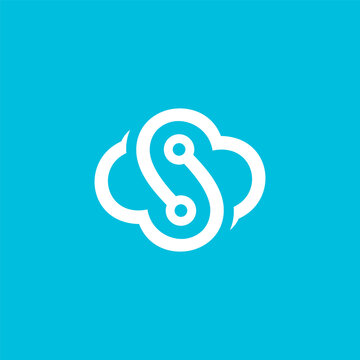 Abstract S-shaped cloud data sync symbol vector logo template on vibrant blue background