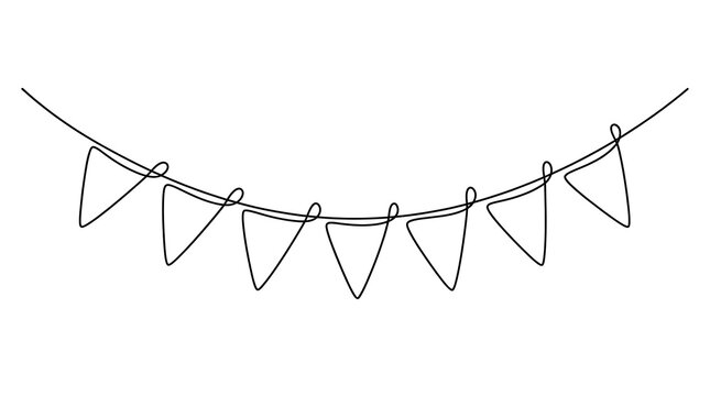 Decorative bunting garland with triangular flags line art illustration triangle celebration decoration birthday