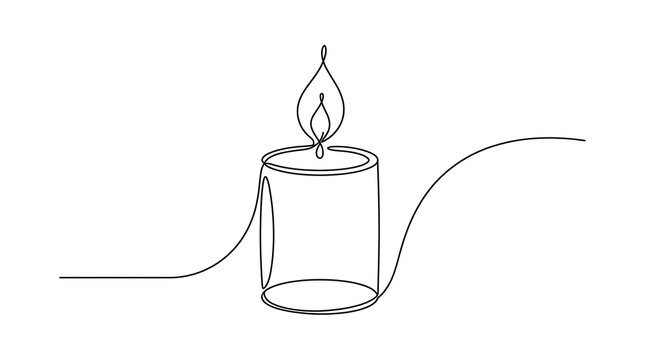 Continuous line art drawing of a burning candle with continuous minimalist monoline decoration illustration abstract