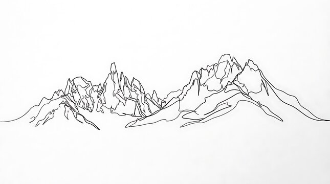 Single continuous line art drawing of a mountain peak range with mountain landscape adventure minimalist illustration