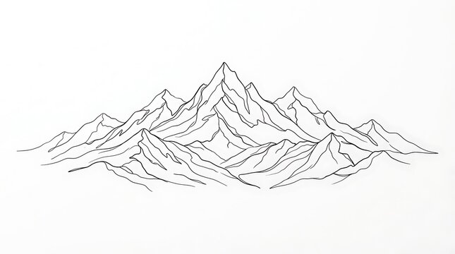 Minimalist single continuous line drawing of a mountain range landscape with mountain mountains landscape adventure