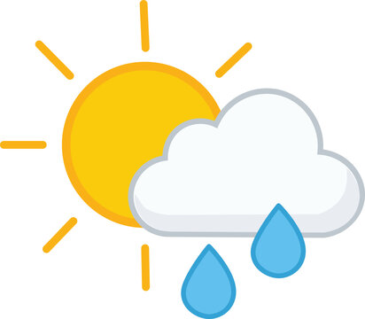 Sun and rain weather icon JPG vector illustration featuring a sunny cloud with falling raindrops for meteorology and climate concepts.