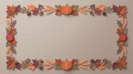 Fototapeta premium Autumnal thanksgiving border with fall leaves and festive colors