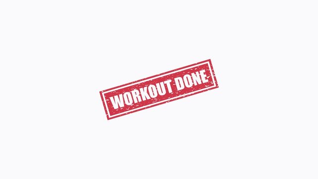 Workout Done red rubber stamp animation on white background for fitness and health project branding