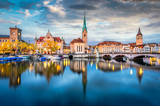 Zurich, Switzerland historic cityscape on the Limmat River
