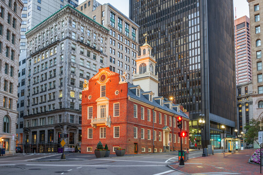 Boston, Massachusetts, at the USA Old State House and cityscape