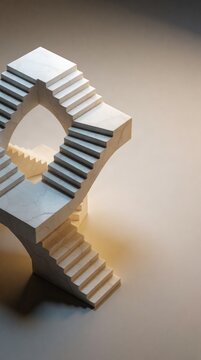 Impossible Geometric Staircase Forming a Surreal Abstract Architectural Sculpture