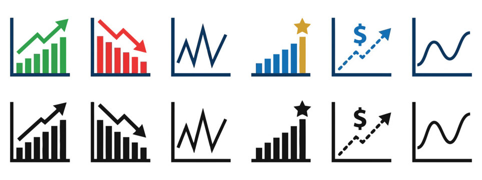 Financial growth charts and graphs collection showing market trends and data analysis