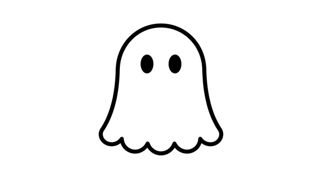 Cute ghost icon with simple black outline on white background