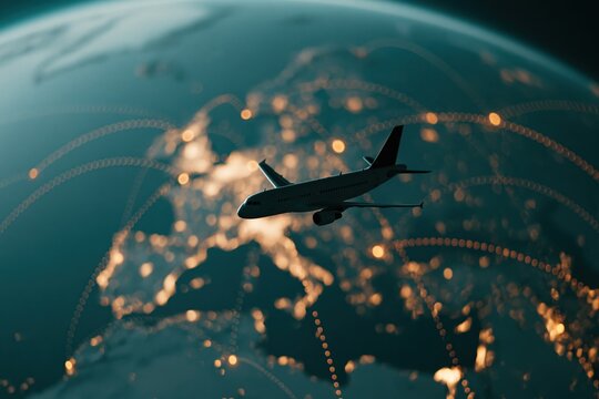 The Airplane Over a Glowing Globe Revealing Global Connectivity and Travel