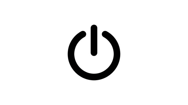 Black power button icon isolated on white background for digital technology interface