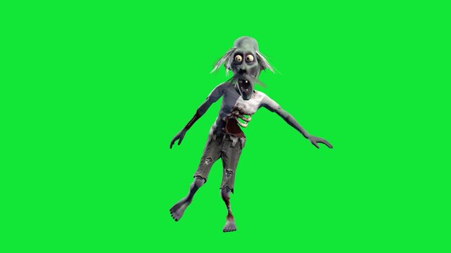 unny and creepy zombie dancing isolated on a green screen. Halloween 3D animation for greeting cards, invitations, posters, holiday events, parties