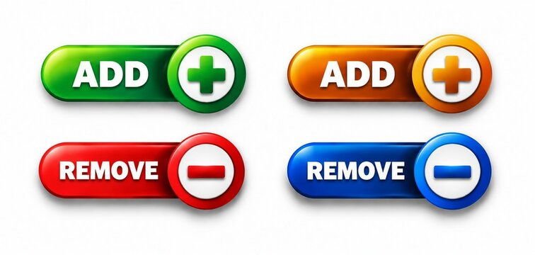 Add and remove toggle buttons with plus and minus icons in flat design style