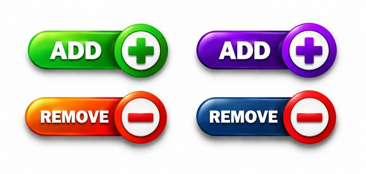 Flat design add and remove toggle buttons with plus and minus icons