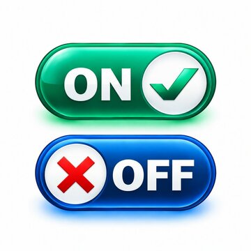Toggle switch buttons showing on and off states with check and cross marks