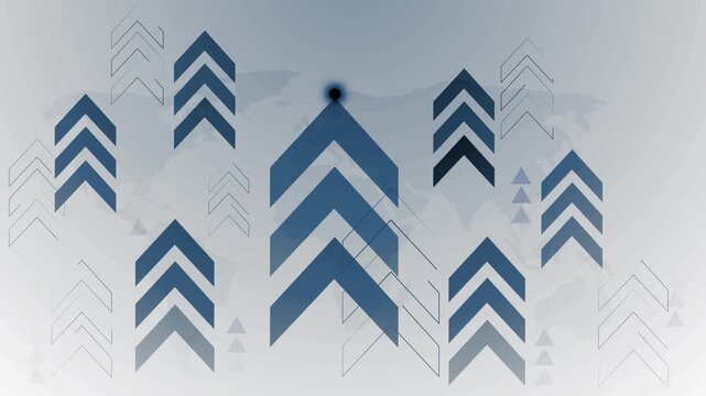 Abstract background with glowing upward chevrons and layered arrows symbolizing growth animation