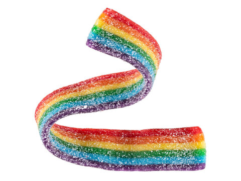 Rainbow Sour Candy Strip Twisted Sugar Coated Black Background