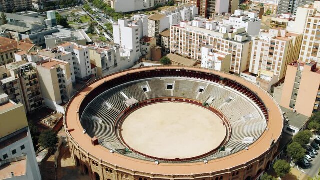 Aerial view of a traditional Spanish bullring arena