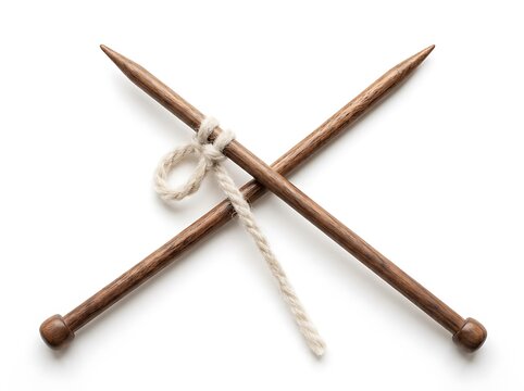 Wooden crossed sticks with metal connector isolated on white background