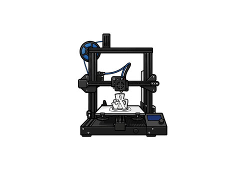 3d Printer Printing White Object Isolated On White Background Vector Illustration